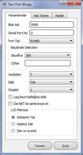 Baudhızı: Baud hızı ayarlanır. Other: Farklı baud hızı değeri girilir. Veribitleri:Veri biti seçilir.