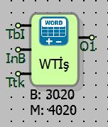 13.5 WORD TABLO İŞLEM 13.5.1 Bağlantılar TbI: Tablo referans bağlantısı InB: İşlem parametresi O1: Blok çıkışı Ttk: Çalışma tetik sinyali 13.5.2 Bağlantı Açıklamaları TbI: Tablo referans girişi Üzerinde işlem yapılacak tablo çıkışı bağlanır.