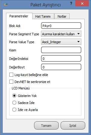 19.2.3 Özel Ayarlar Parse Segment Type: Parse Value Type: Kısım: