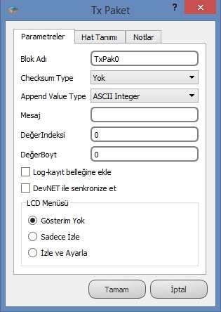 19.3.3 Özel Ayarlar(eksik) Checksum Type: Append Value