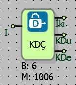 2.10 KİLİTLEMELİ DİJİTAL ÇIKIŞ BLOK 2.10.1 Bağlantılar Ana: Dijital Kilitli Çıkışı I1: Blok Girişi KDu: Kilit Durumu KDe: Kilit Değeri 2.10.2 Bağlantı Açıklamaları I1: Blok girişi Kilitleme pasif ise