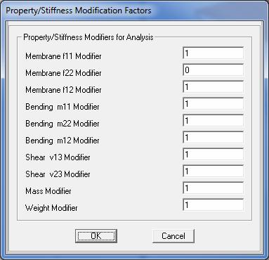 Assign menu > Area > Area Stiffness Modifiers seçilerek aşağıda gösterilen pencere ekrana