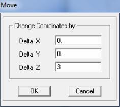 g. Delta Z kutucuğuna 3 girilir h. OK. Taşıma işlemi çatı kafes elemanlarının hepsi gerekli eğim seviyesine taşımak için aşağıda gösterildiği gibi tekrarlanır. a. Select > Select > Coordinate Specification > Specified Coordinate Range b.