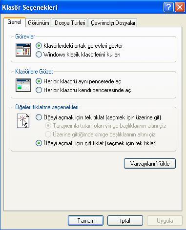 Görüldüğü gibi bu diyalog kutusunda dört sekme bulunmaktadır. Windows 98 işletim sisteminde çok az farklılıklar bulunmaktadır.