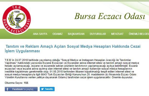 TEMMUZ 2018 ÇALIŞMA RAPORU 30 Temmuz 2018 Tanıtım ve Reklam Amaçlı Açılan Sosyal Medya Hesapları Hakkında Cezai İşlem Uygulanması ile ilgili hatırlatma yazısı web sayfamızda