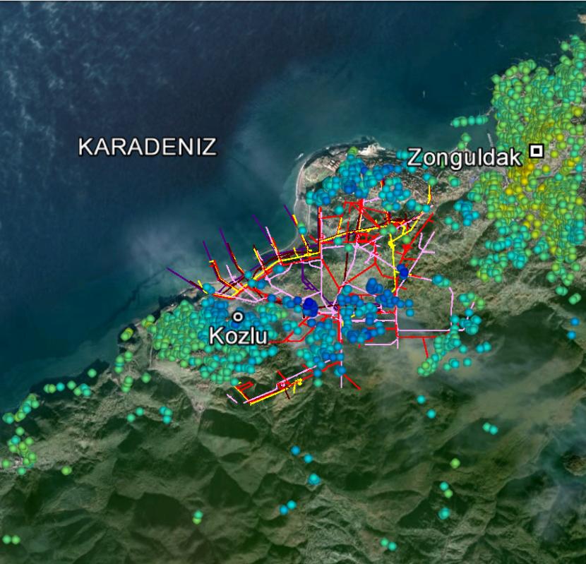 F. Balık Şanlı vd. :INSAR ZAMAN SERİLERİ İLE YER YÜZEYİ HAREKETLERİNİN İZLENMESİ 3. SONUÇLAR ENVISAT görüntüleri ile yapılan PSI uygulamasında 1827 PS noktası (~46 PS/km2) elde edilmiştir.