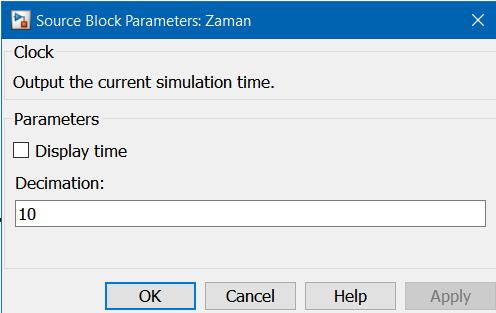 Zaman bloğu Simulink te Clock adıyla ye alı. İç yapısı Şekil 10 da gösteildiği gibi ayalanı.