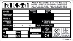 1. INTRODUCTION Aksa Generator set is designed to be commissioned, when delivered, as soon as the necessary cooling water, antifreeze, fuel, lubrication oil and fully charged battery are provided.