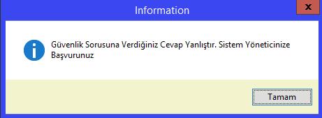 Güvenlik cevabı doğru girildiği takdirde yeniden şifre belirlenmesi için