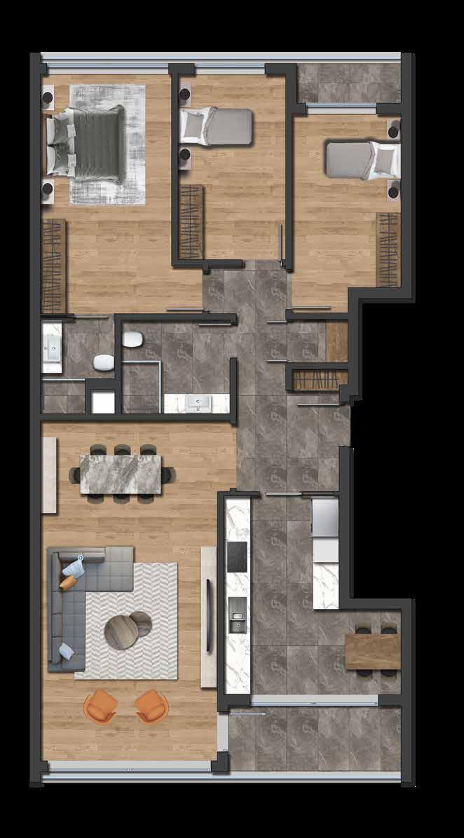 3+1 D A İR E KAT PLANI 1 Giriş Holü 9.70 m2 Brüt Alan 138.00 m2 Genel Brüt Alan 140.00 m2 7 Ebv. Yatak Odası 17.30 m2 2 Salon 31.60 m2 8 Ebv. Banyo 3.10 m2 3 Mutfak 15.10 m2 9 Banyo 5.