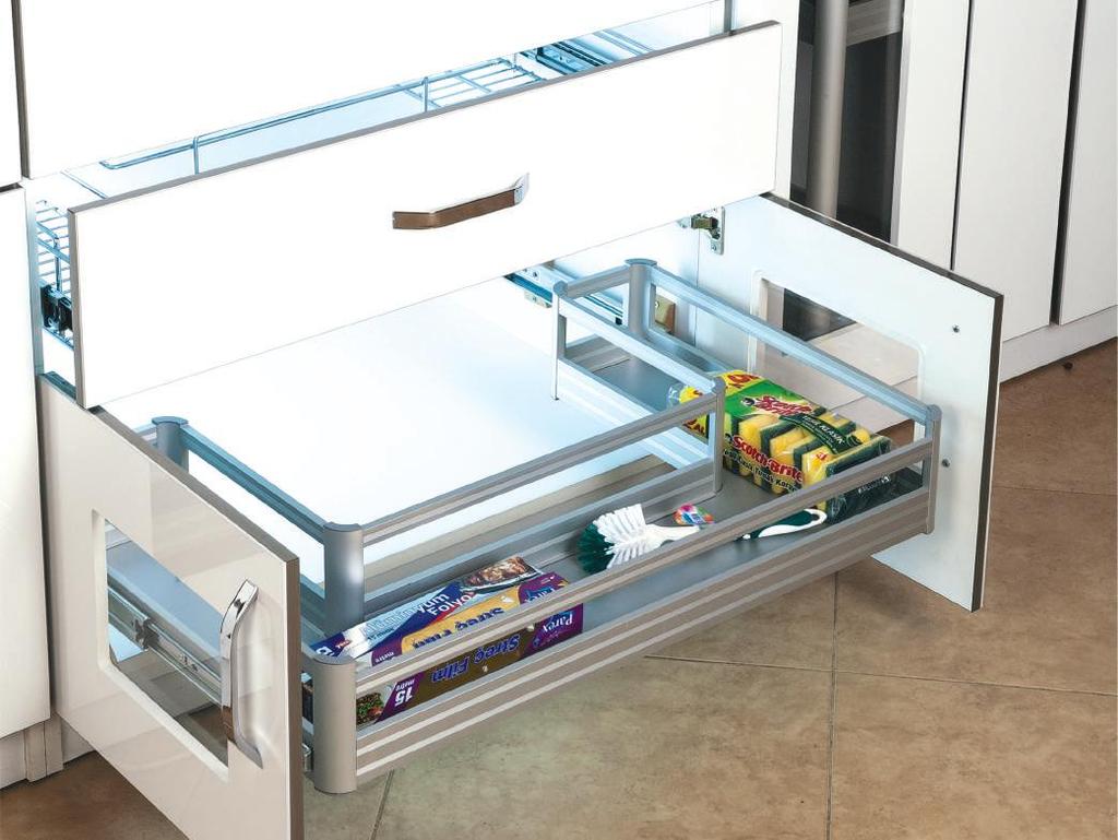 Alüminyum frenli raylı çekmece / Aluminium drawer soft closing KOD: 9 Evye altlarının değerlendirilmesine yardımcı olur.