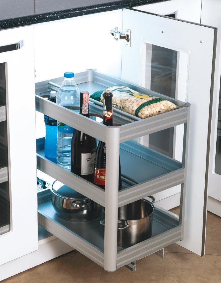 Alüminyum frenli şişelikli tezgah altı / Aluminium under counter with bottle soft closing Available both hinged cabinets with door and door fasteners to the
