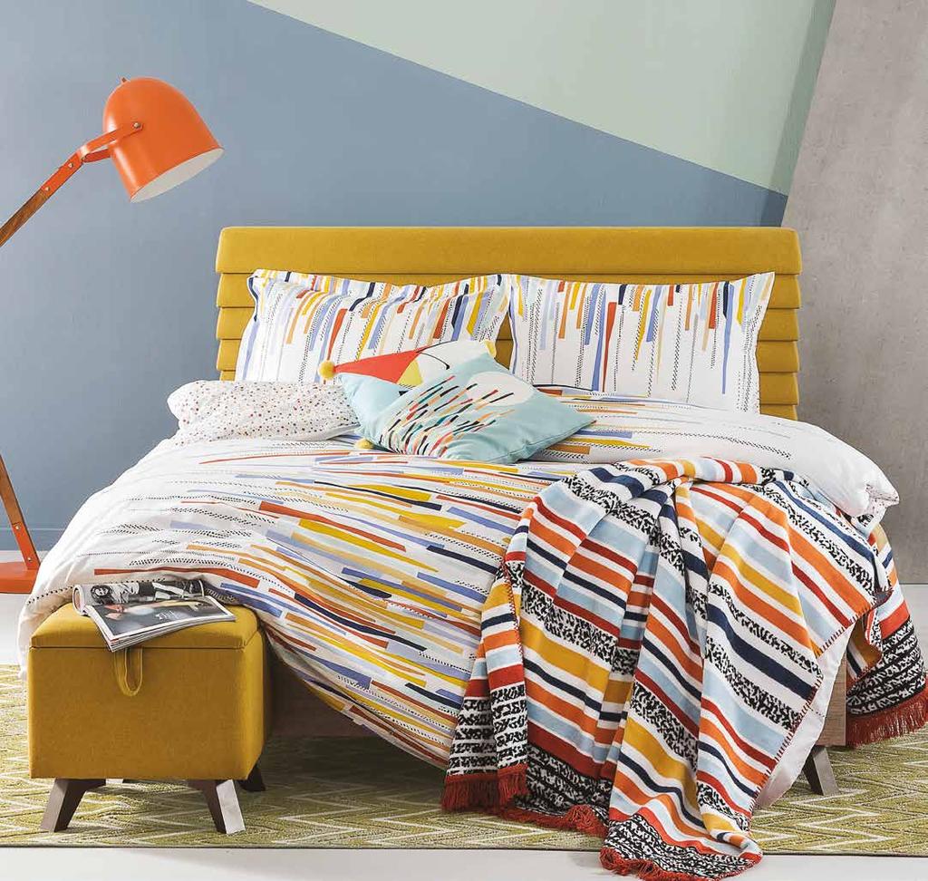 Renklerin Yalın Harmonisi Renk kartelasının en canlı ve enerjik renklerinin minimal dokunuşlarla bir araya geldiği Bonny Nevresim Takımı, yatak odalarına yalın bir dinamizm getiriyor.