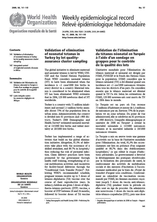 24 Nisan 2009 tarihinde maternal ve neonatal tetanozun