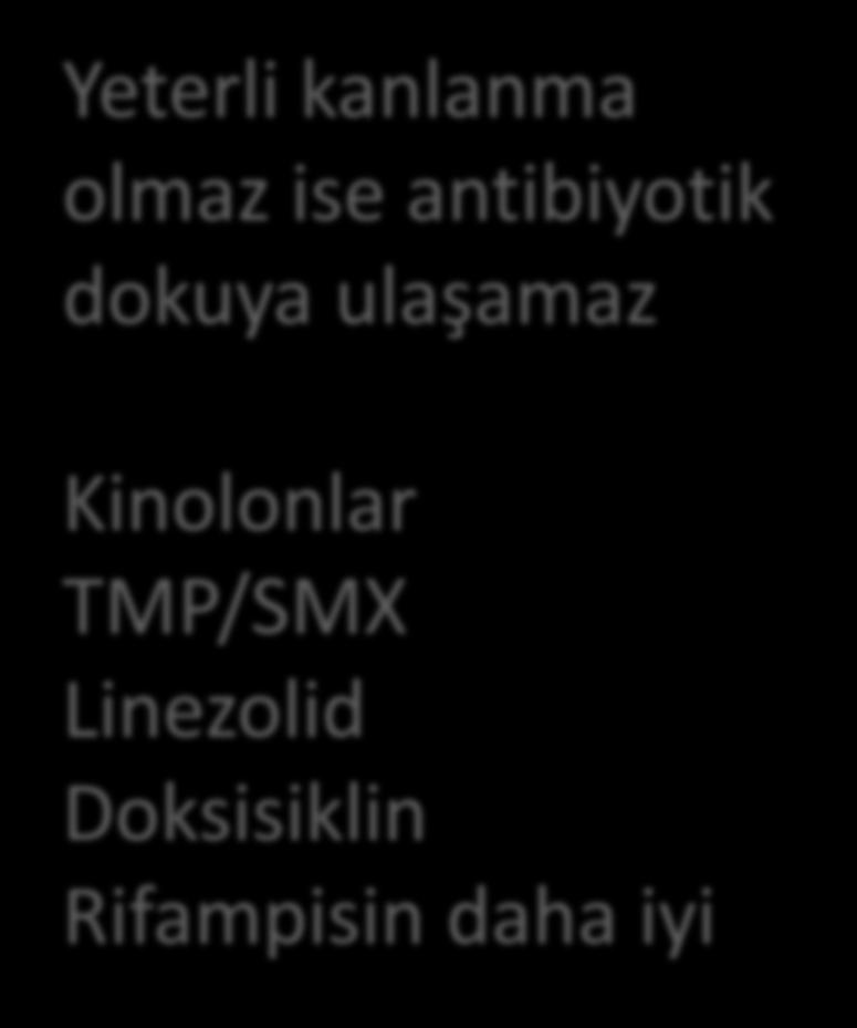 Periferik arter hastalığı Gastroparezisi olanlarda antibiyotik doku konsantrasyonu düşüktür Sefuroksim ciddi iskemide yumuşak doku penetrasyonu yeterli değil Yeterli kanlanma olmaz ise