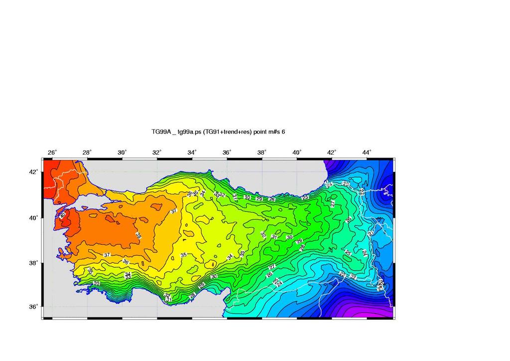 Büyük ölçekli çalışmalarda Güncellenmiş Türkiye Jeoidinin (TG 99A) doğrudan kullanılabilirliğinin araştırılması eşitliği ile hesaplanmaktadır (Kılıçoğlu, 2004).