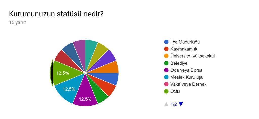 3.1 Katılan Kurumların Özellikleri Anket uygulamasına katılan kurumlara baktığımızda ilk sırayı %25 oranıyla Organize Sanayi Bölgeleri, ikinci ve üçüncü sırayı ise %12.