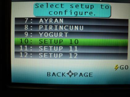 26.11.2011 00-4-5 KYS.19 TE 06 6.1.3.Program set etmek 1- Ana ekrandan product set up menüsüne gelip GO tuşuna basılır.