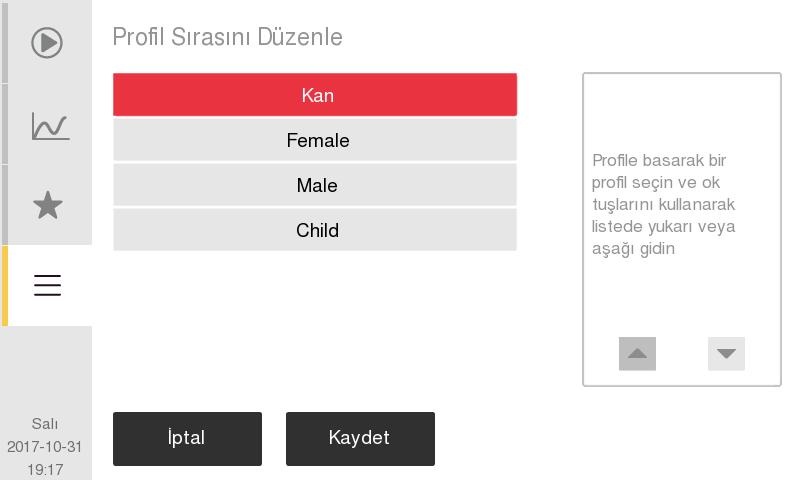 Parametre ve histogram sırasını fabrika ayarlarına geri yüklemek için Fabrika Ayarları düğmesine basın.