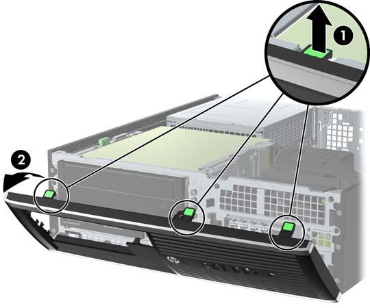 Ön Çerçeveyi Çıkarma 1. Bilgisayarın açılmasını önleyen güvenlik aygıtlarını çıkarın/devre dışı bırakın. 2. CD veya USB flash sürücüler gibi tüm çıkarılabilir ortam öğelerini bilgisayardan çıkarın. 3.