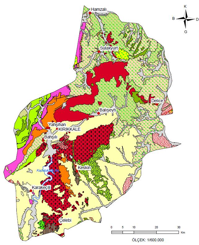 www.esrefatabey.com.tr Kırıkkale ili jeoloji haritası (MTA, 2009). SU KALİTESİ Kırıkkale ilinde Kırıkkale şehir merkezi ile Delice ilçesi içme suyu analiz değerleri verilmiştir.