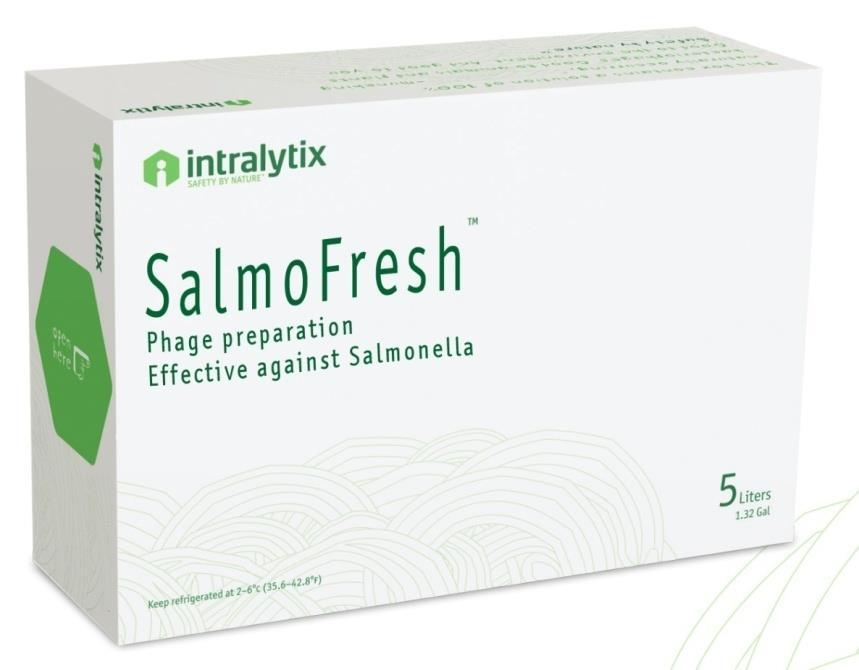 Patojenite gösteren Salmonella serovaryetelerine karşı etki gösteren ve altı farklı fajdan oluşan SalmoFresh, FDA ve ABD Tarım Bakanlığı (USDA) tarafından