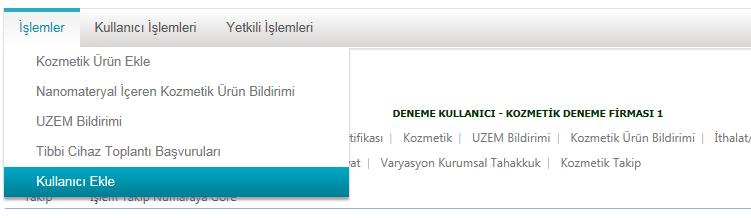 Şekil 15. Yeni Kullanıcı Ekleme Sayfasının görüntüsü. Gelen ekranda (Şekil 16) Sistem Kullanıcısı na ait bilgiler girilip Kaydet butonu tıklanmalıdır. Şekil 16.