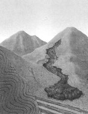 e) Moloz çığı (debris avalanche): yüksek su içeriği ve dik
