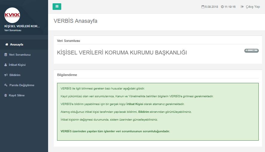 girilerek sisteme giriş sağlanır. VERBİS Şekil 9.
