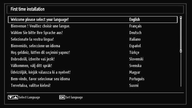 If you select CABLE option, the following screen will be displayed: Use or buttons to select your language and press OK button to set selected language and continue.