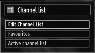 Select Edit Channel List to manage all stored channels. Use or and OK buttons to select Edit Channel List. Operating the Channel List Pressing or button moves to the previous/ next character.
