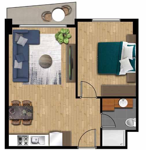 Mutfak : 24,77 m² Yatak Odası : 10,45 m² Banyo : 3,49 m² Bahçe : 35,00 m² Salon & Mutfak : 24,77 m² Yatak Odası :
