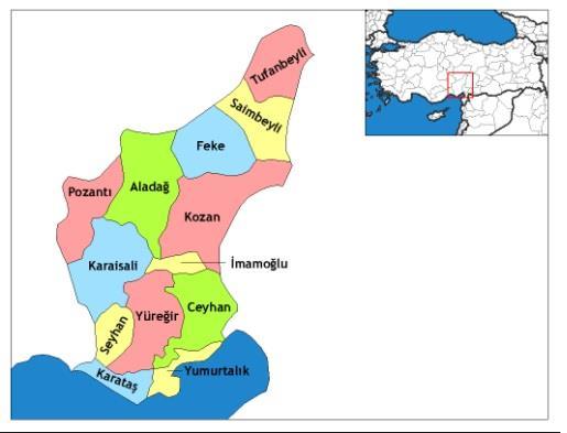 4.1.2 - Ceyhan İlçesi Ceyhan, Akdeniz Bölgesinin Doğu Akdeniz bölümü içinde yer alan Adana ilinin en büyük ilçesidir. 1.427 km² alana sahiptir.