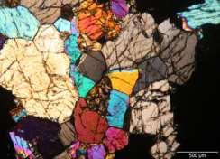 Pyroxenite outcrops of Kop mountains (left) and Pyroxenite under polarizing microscope and double-nix, right (image magnification 2880 times)) 4.7.