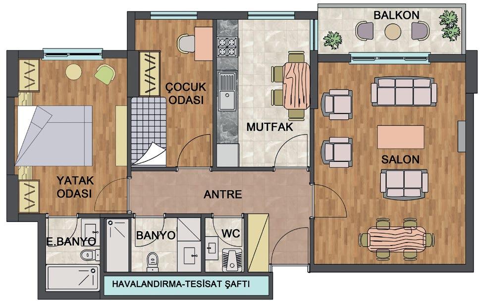 Daire Planı Genel Kat Planı YATAK ODASI 13,44m² ANTRE 7,00m² ÇOCUK ODASI