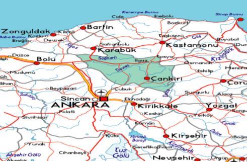 Çankırı Merkez İlçe Geleneksel Konutlarının Mimari Bezemeleri 271 ta Kızılırmak Bölümü nde yer almış olup, doğusunda Çorum, güneyde Ankara, kuzeyinde Kastamonu ve batısında ise Bolu ile çevrili olan