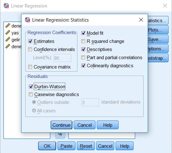 Betimsel istatistikler Çoklu bağlantılılık ile ilgili istatistikler Otokorelasyon olup