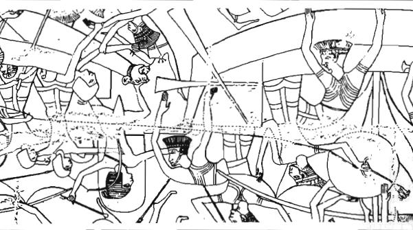 53 Resim 4: Mısırlı denizcilerin düşman gemisine çıkartma sahnesi (8) Antik Yunan medeniyeti ise özellikle M.Ö. 5 ile 3. Yüzyıllarda gemilerin pruvalarına göz motifi çizilmiştir.
