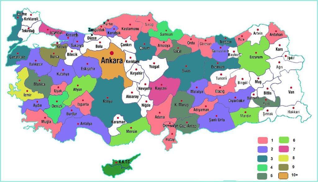 3. YASAL YAPILANMA Şekil 2. Türkiye de İllere Göre Coğrafi İşaret Dağılımı 3.