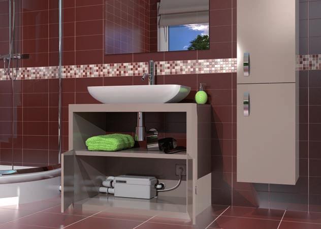 POMPA Küçük hacmi ve alçak seviyede devreye girmesi sayesinde, SANISHOWER duş teknesinin altına veya lavabo