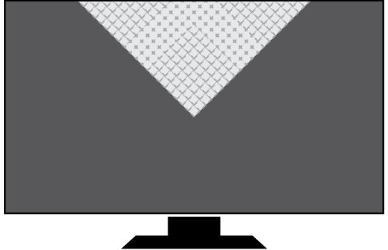 Aşağıda, dikdörtgen biçiminde bir televizyon ekranı ile köşegeni televizyonun üst kenarında bulunan kare şeklindeki bir dantelin yarısı gösterilmiştir.