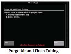"FLUSH" tuşuna basınız ve havanın çıkması için, CVi enjeksiyon şırıngası arkasında bulunan metal çubuk ile saline hattına, transdusere ve manifolda vurunuz.