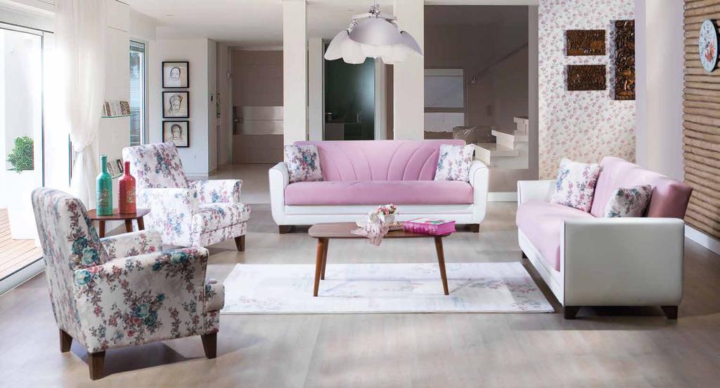 Milda Vesta Flowered W10 Rose Carpet ÜÇLÜ KANEPE - SANDIK THREE SEAT SOFA - STORAGE STEP MAJÖR TAKIM / PONY VİZON -
