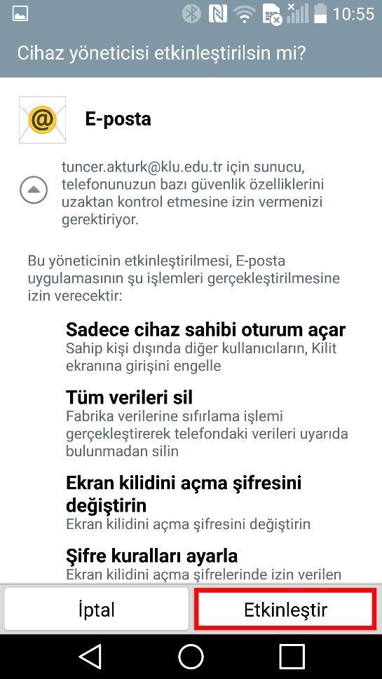 7-) Hesap ayarlarında