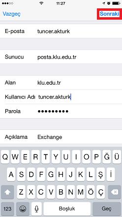 E-posta alanına e-postanızın @'ten önceki kısmını Parola alanına da şifrenizi yazınız. Sağ üst tarafta Sonraki butonuna basınız. Sunucu kısmına posta.
