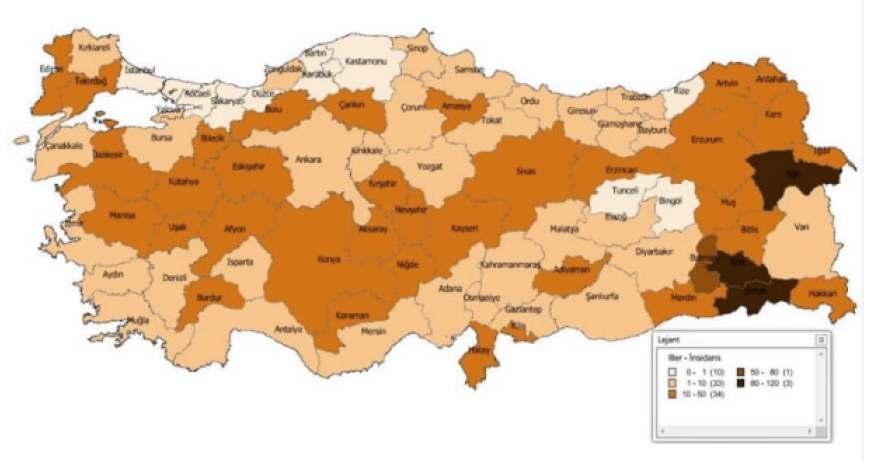 Bruselloz 100 bin kişiye göre