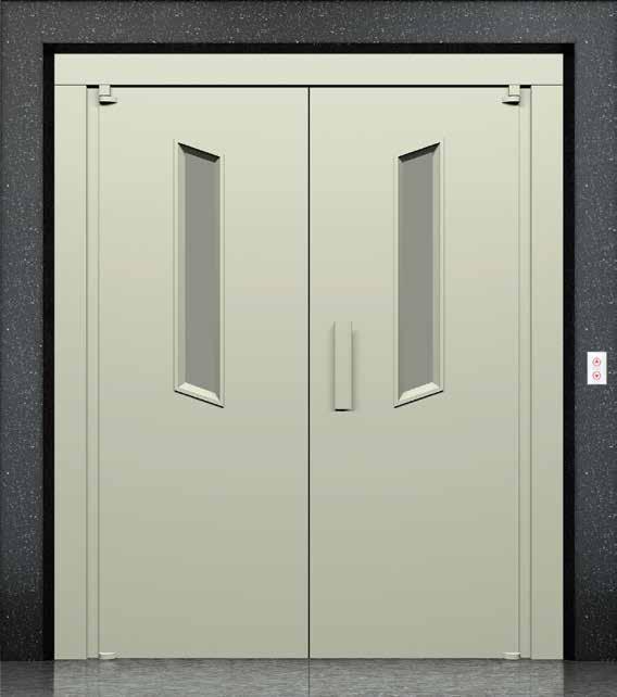 Çift Kanat Kapılar / Goods Lift Doors A - 5360 Renkler / Colors Ral 7032 E 30 Yangın Dayanımı Sertifikalı (Camsız) E 30 Fire Resistance Certificated (Without Glass) Kapılar / Doors Özel kol ve