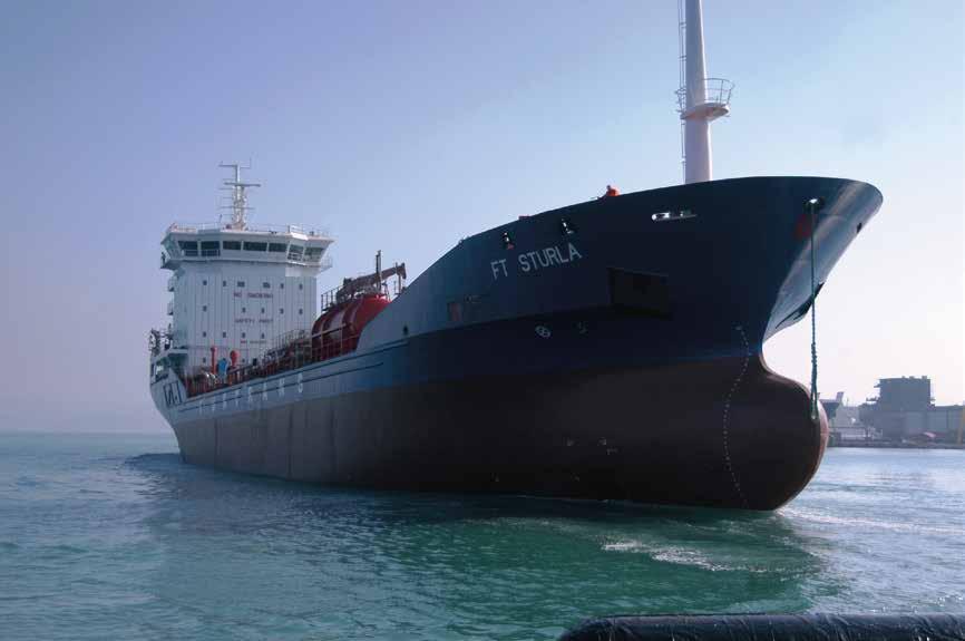 The tanker is constructed from steel material, has a draft of 6.86 meters in 11 300 ton with fully-loaded displacement.