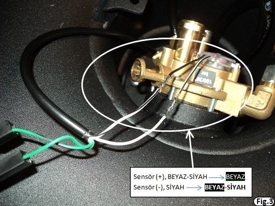 Seviye sensörü besleme kabloları resimde görüldüğü şekilde
