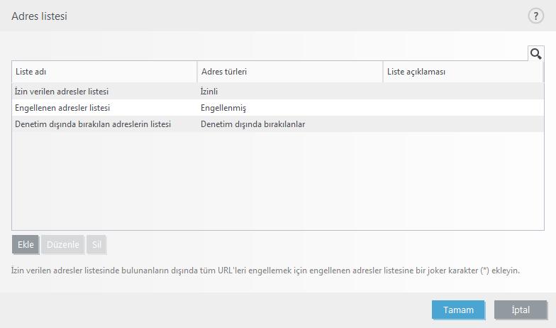 Denetim öğeleri Ekle Önceden tanımlı olanlara ek olarak yeni bir liste oluşturur. Adresleri mantıksal olarak farklı gruplara ayırmak isterseniz bu yararlıdır.